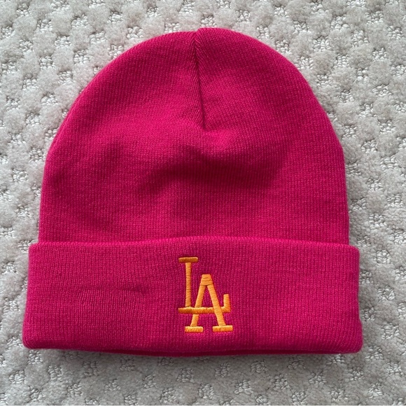 New Era Accessories - MLB New Era Los Angeles Dodgers Pop Base Beanie Pink/Orange Embroidered Toboggan